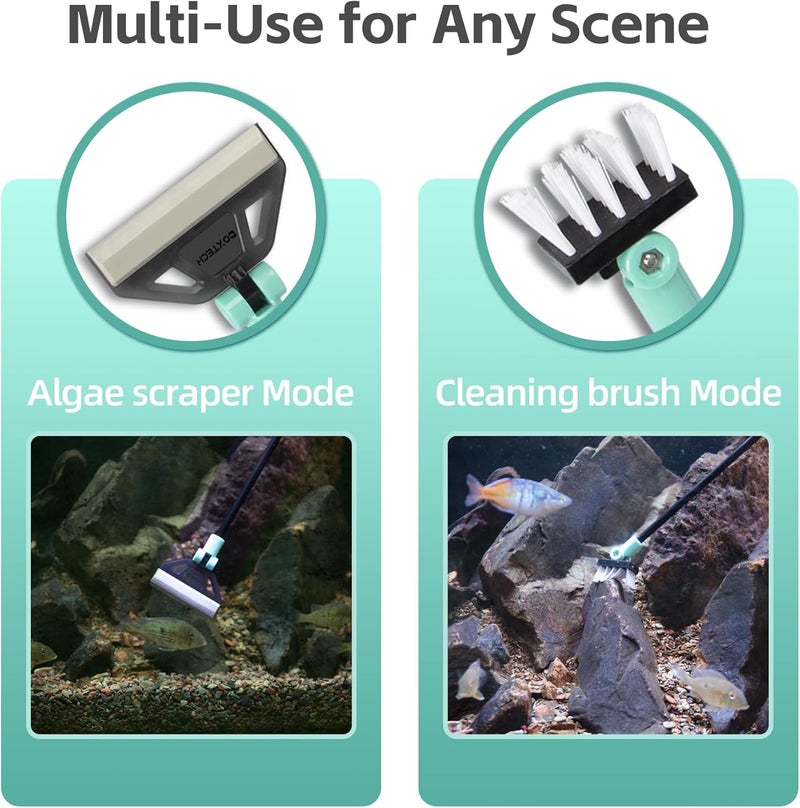 UPETTOOLS Algae Scraper for Glass Aquariums, 2 in 1 Adjustable Algae Scraper with 5 Stainless Steel Blades and Cleaning Brush, Aquarium Glass Cleaning Tools for 20-40 Gallon Fish Tank - Image 3